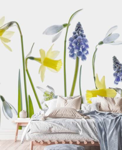 jonquilles et cloches bleues fleurs de printemps papier peint