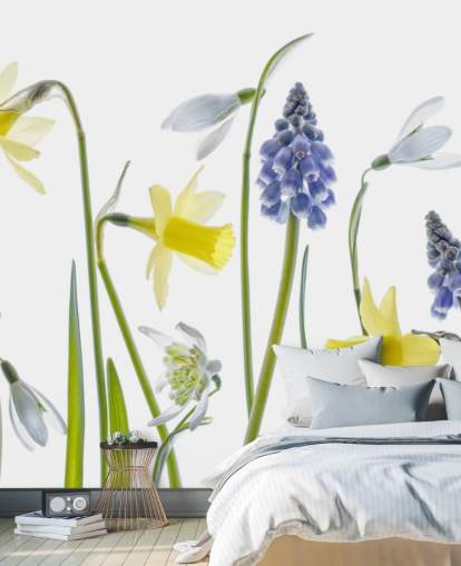 Narzissen und blaue Glocken Frühlingsblumen Tapete