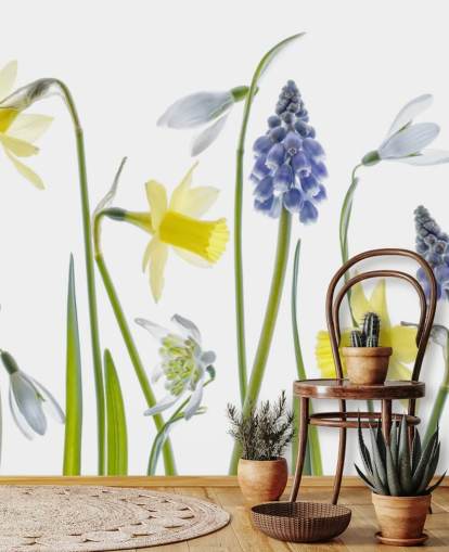 narcissen en blauwe klokken lentebloemen behang narcissen en blauwe klokken lentebloemen behang