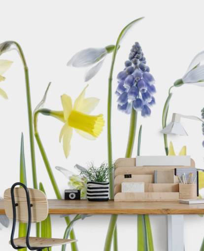 påskeliljer og blå bjeller våren blomster tapet