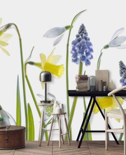 påskeliljer og blå bjeller våren blomster tapet