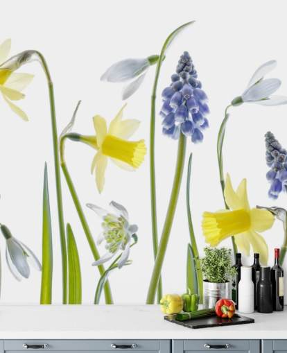 narcissen en blauwe klokken lentebloemen behang