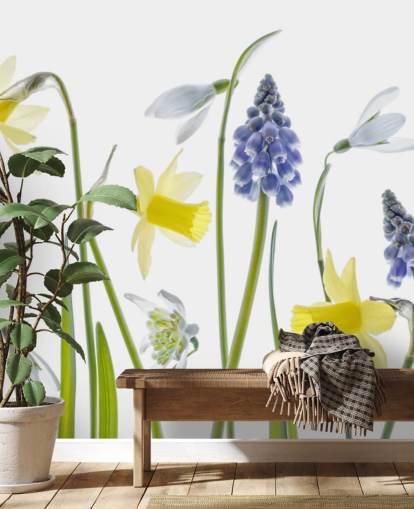 påskeliljer og blå bjeller våren blomster tapet