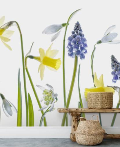 påskeliljer og blå bjeller våren blomster tapet