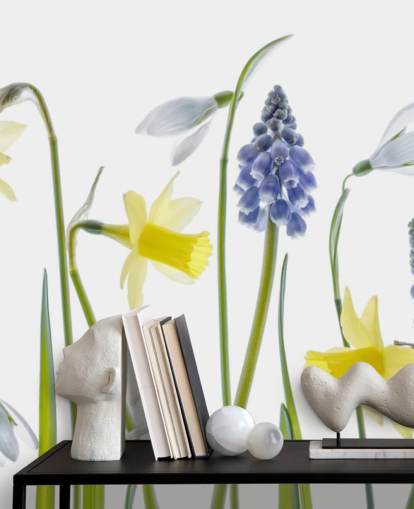 narcissen en blauwe klokken lentebloemen behang