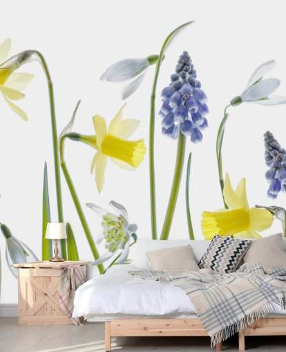 jonquilles et cloches bleues fleurs de printemps papier peint