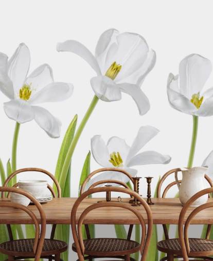 tulipes blanches poussant du papier peint au sol