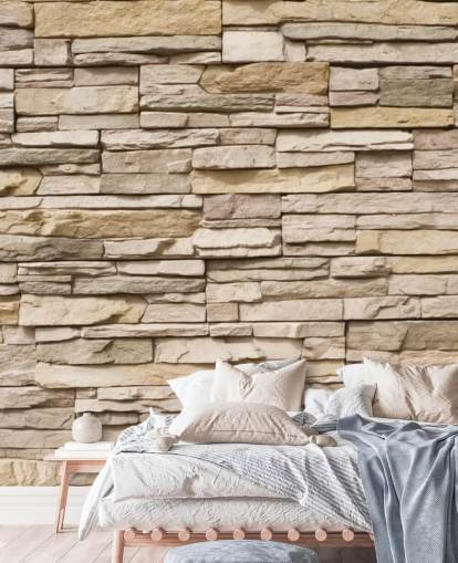 beige custom stone wallpaper mural called Stacked Stone Wall