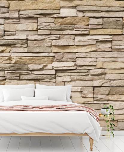 beige brugerdefineret sten tapetmaleri kaldet Stacked Stone Wall