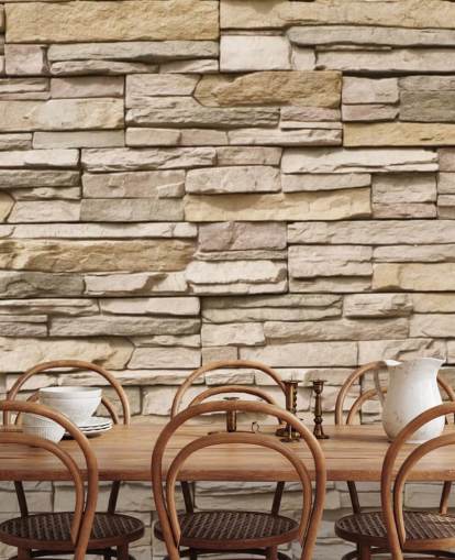 beige custom stone wallpaper mural called Stacked Stone Wall