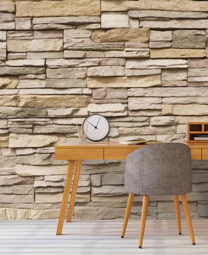 mural de papel pintado de piedra personalizado de color beige llamado Stacked Stone Wall mural de papel pintado de piedra personalizado de color beige llamado Stacked Stone Wall