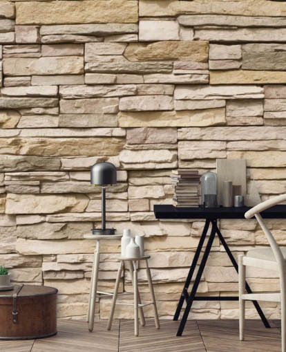 beige anpassad sten tapetväggmålning kallad Stacked Stone Wall beige anpassad sten tapetväggmålning kallad Stacked Stone Wall