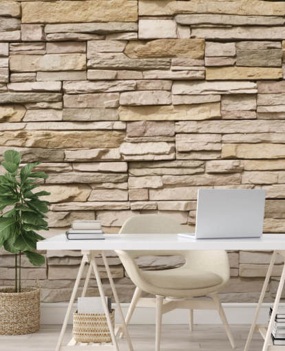 beige custom stone wallpaper mural called Stacked Stone Wall