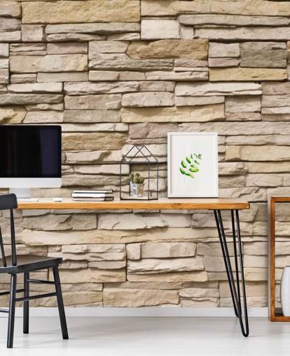 mural de papel de parede de pedra personalizado bege chamado Stacked Stone Wall mural de papel de parede de pedra personalizado bege chamado Stacked Stone Wall