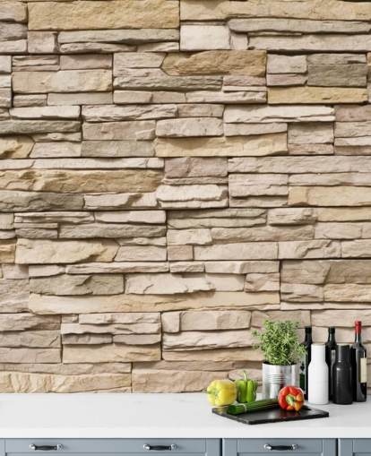beige custom stone wallpaper mural called Stacked Stone Wall