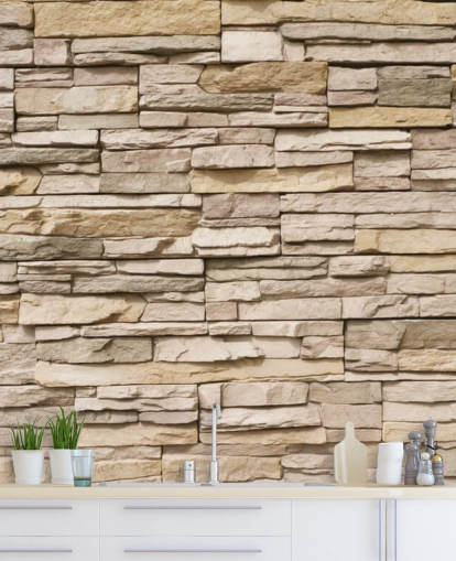 mural de papel de parede de pedra personalizado bege chamado Stacked Stone Wall mural de papel de parede de pedra personalizado bege chamado Stacked Stone Wall