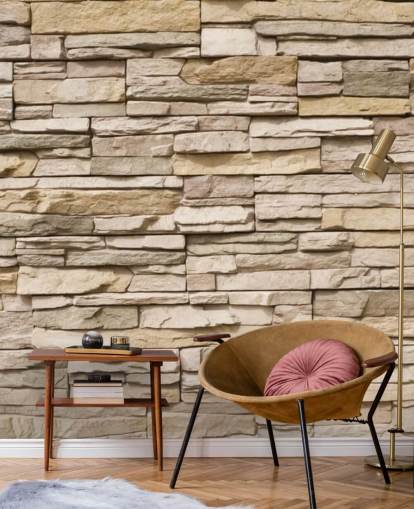 beige brugerdefineret sten tapetmaleri kaldet Stacked Stone Wall beige brugerdefineret sten tapetmaleri kaldet Stacked Stone Wall