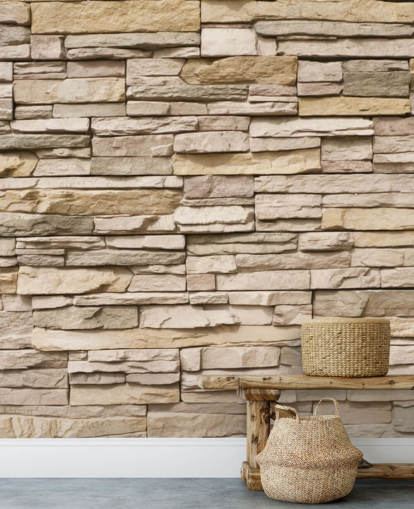 beige custom stone wallpaper mural called Stacked Stone Wall