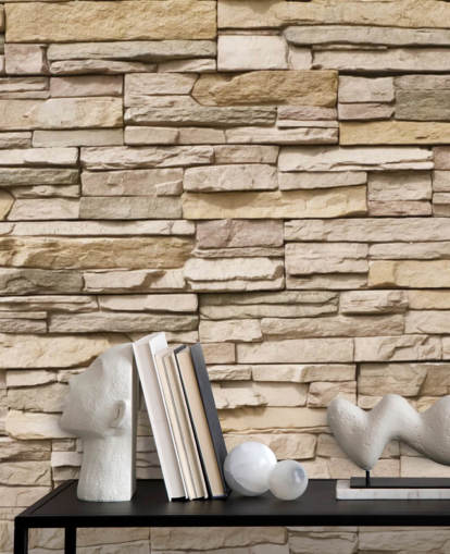 mural de papel de parede de pedra personalizado bege chamado Stacked Stone Wall mural de papel de parede de pedra personalizado bege chamado Stacked Stone Wall