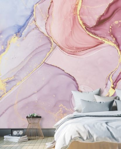purple, blue and pink customizable watercolor marble wallpaper mural called Pink Swirl for bedrooms and bathrooms