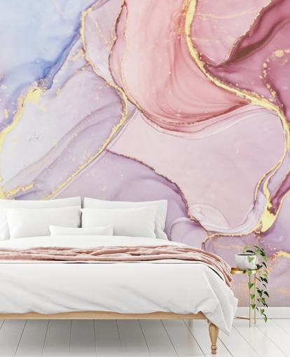 purple, blue and pink customizable watercolor marble wallpaper mural called Pink Swirl for bedrooms and bathrooms