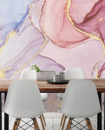 mural de papel pintado de mármol en acuarela personalizable de color morado, azul y rosa llamado Pink Swirl para dormitorios y baños mural de papel pintado de mármol en acuarela personalizable de color morado, azul y rosa llamado Pink Swirl para dormitorios y baños