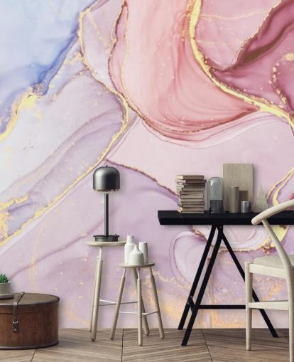 purple, blue and pink customizable watercolor marble wallpaper mural called Pink Swirl for bedrooms and bathrooms