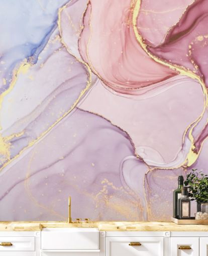 purple, blue and pink customizable watercolor marble wallpaper mural called Pink Swirl for bedrooms and bathrooms