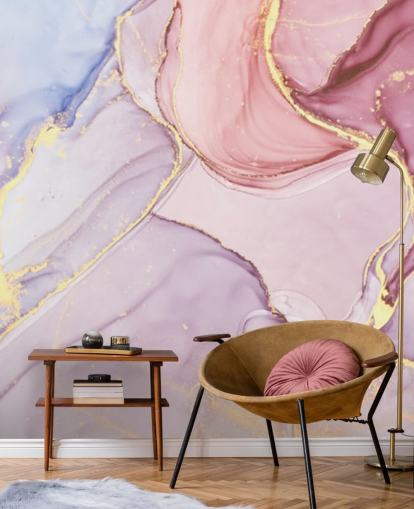 papier peint mural en marbre aquarelle personnalisable violet, bleu et rose appelé Pink Swirl pour les chambres et les salles de bain