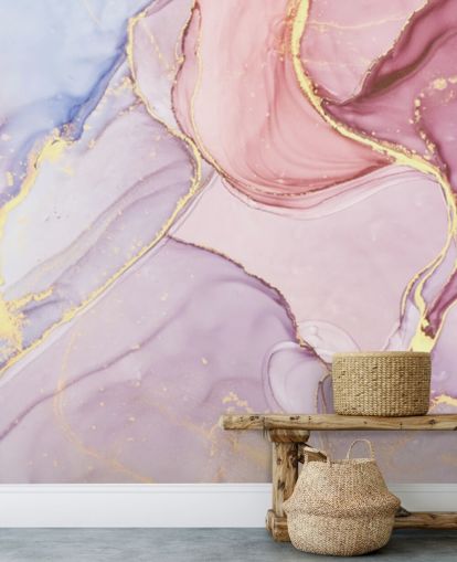 lilla, blå og lyserød tilpasselig akvarel marmor tapetmaleri kaldet Pink Swirl til soveværelser og badeværelser lilla, blå og lyserød tilpasselig akvarel marmor tapetmaleri kaldet Pink Swirl til soveværelser og badeværelser