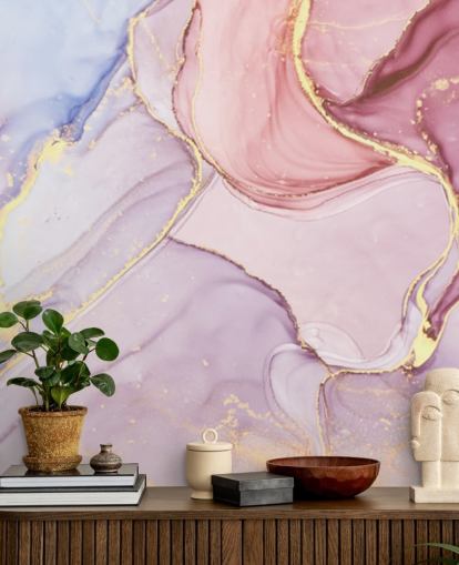 mural de papel pintado de mármol en acuarela personalizable de color morado, azul y rosa llamado Pink Swirl para dormitorios y baños mural de papel pintado de mármol en acuarela personalizable de color morado, azul y rosa llamado Pink Swirl para dormitorios y baños