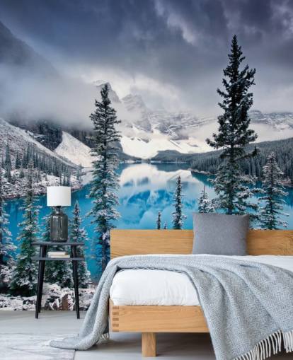 snowy lake and mountain view wallpaper