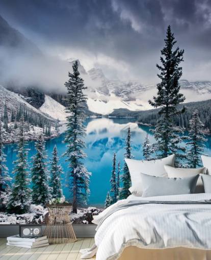 snowy lake and mountain view wallpaper