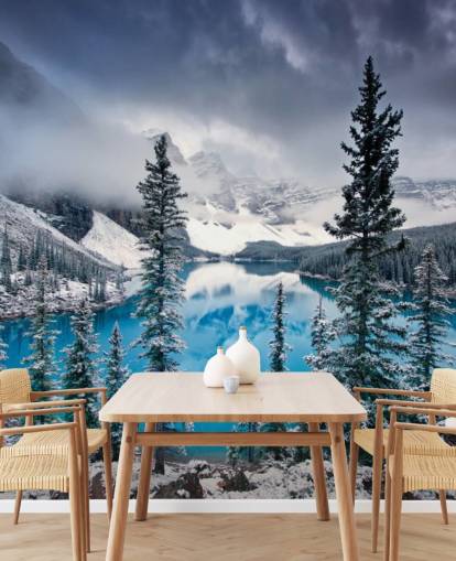 carta da parati innevata vista lago e montagna
