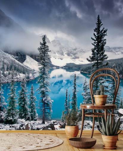 snedækket sø og bjergudsigt tapet