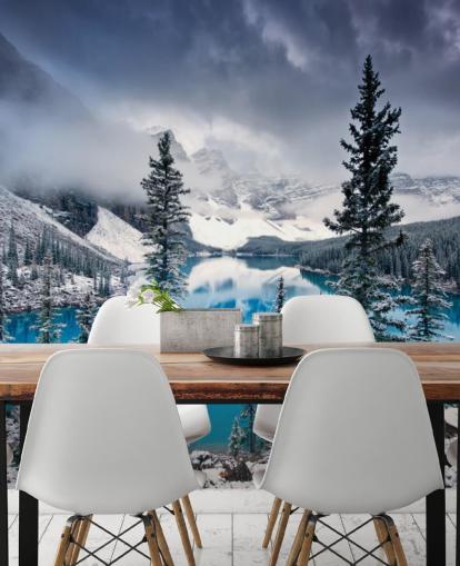 snowy lake and mountain view wallpaper