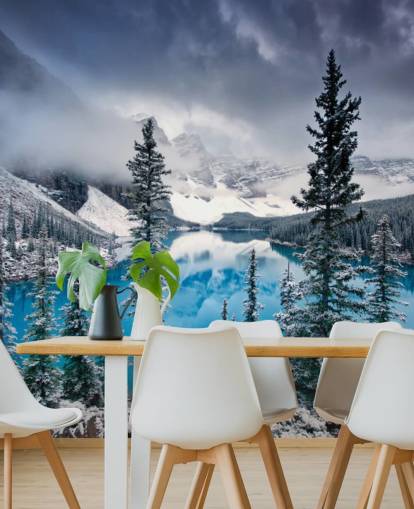 snowy lake and mountain view wallpaper