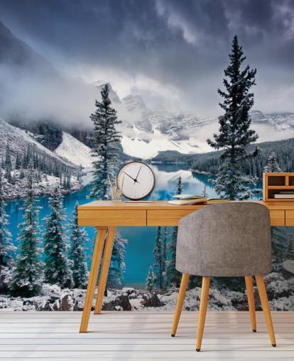 snowy lake and mountain view wallpaper