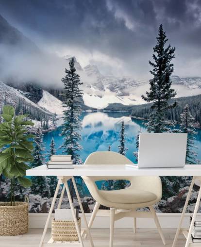 snowy lake and mountain view wallpaper