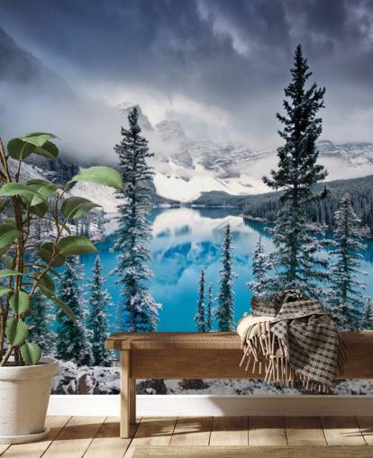 besneeuwd meer en bergzicht behang besneeuwd meer en bergzicht behang