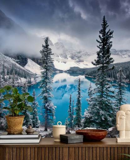 carta da parati innevata vista lago e montagna