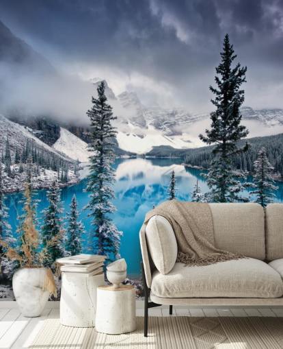 snowy lake and mountain view wallpaper