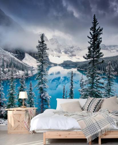 carta da parati innevata vista lago e montagna
