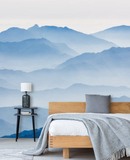 blue misty layers of mountains photo wallpaper
