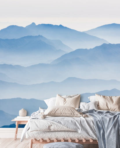 capas de niebla azul de las montañas papel tapiz fotográfico