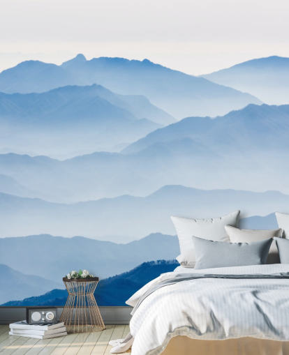 capas de niebla azul de las montañas papel tapiz fotográfico