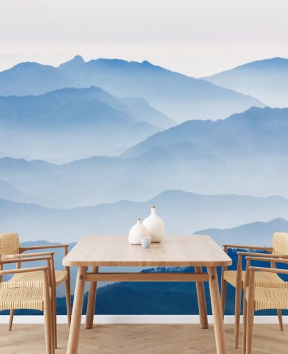 blue misty layers of mountains photo wallpaper