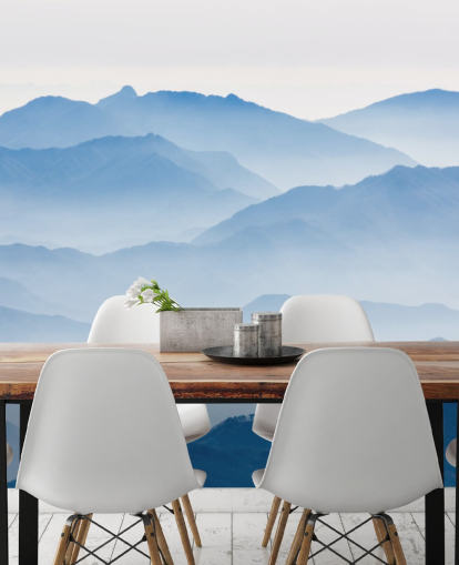 blue misty layers of mountains photo wallpaper