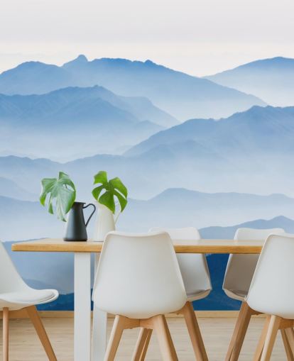 blue misty layers of mountains photo wallpaper