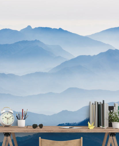 capas de niebla azul de las montañas papel tapiz fotográfico